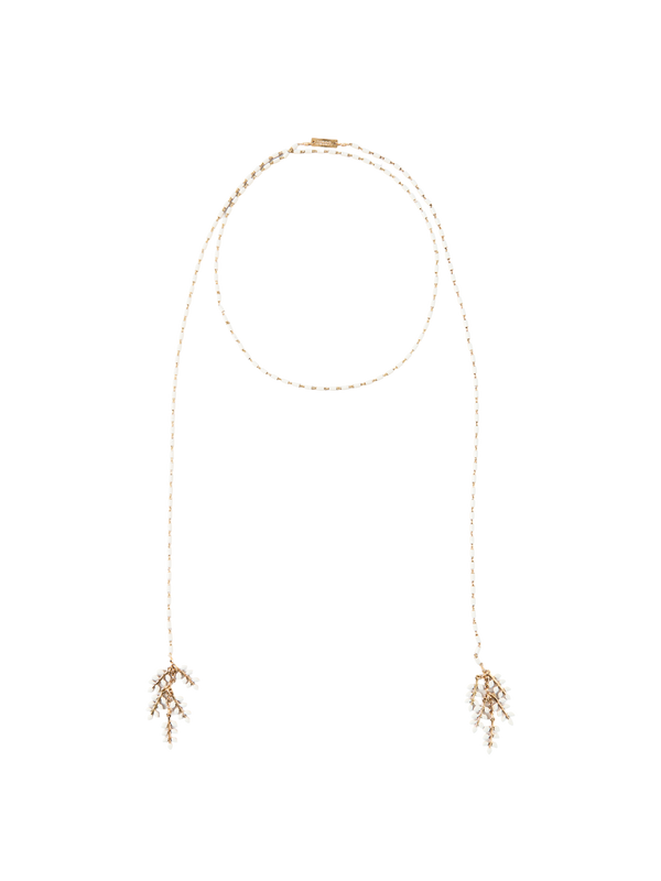 Halskette mit Blattanhänger Crème/Gold