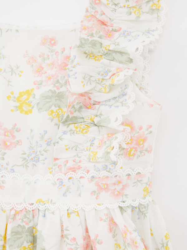 Florales Leinen-Baumwollkleid Multi