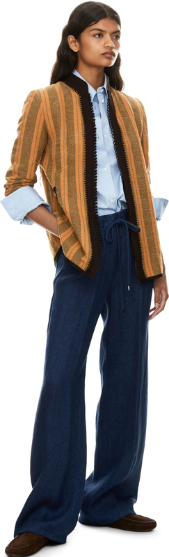 Gestreifter Blazer aus Leinen mit orientalischem Strickmuster Multi