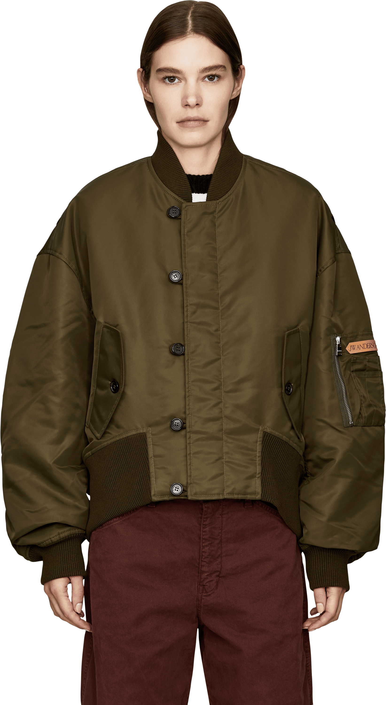 JW Anderson Oversize Bomberjacke 'Tipped Hem' Khaki, Frontansicht – UNGER.DE