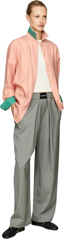 Checked silk shirt with double ‘L’ embroidery, orange