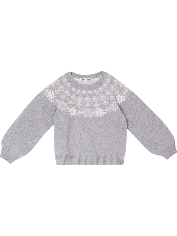 Wollpullover mit Blumen-Jacquardmuster Grau