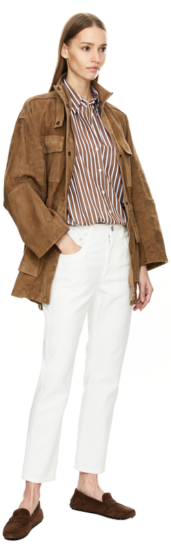 Taillierte Velourslederjacke mit Monili-Perlen Braun