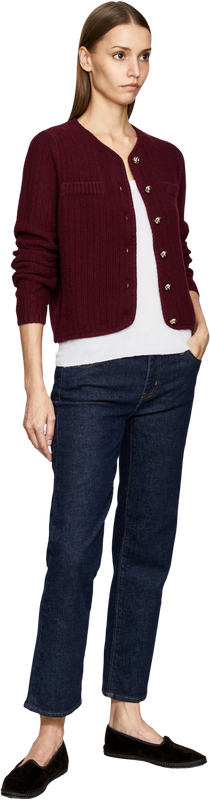 Cashmere-Strickjacke mit goldfarbenen Knöpfen Bordeaux