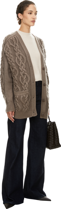 'Zafira' Cashmere Cardigan, Taupe, Stonewashed