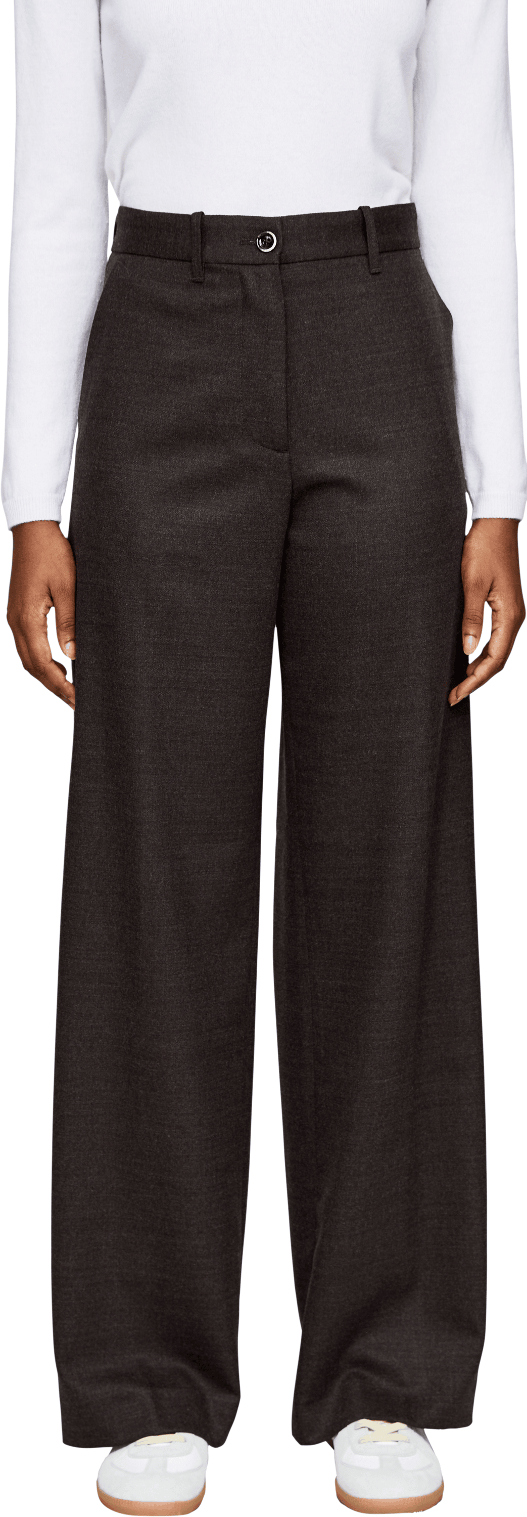 nine:inthe:morning Weite Wollhose 'Fiamma Boy' Dunkelbraun, Frontansicht – UNGER.DE