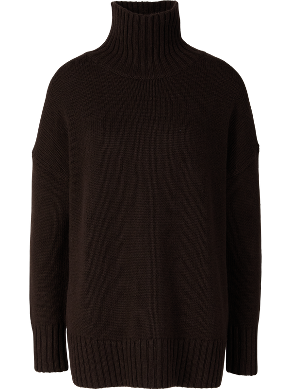 Oversized wool-cashmere roll-neck jumper dark brown