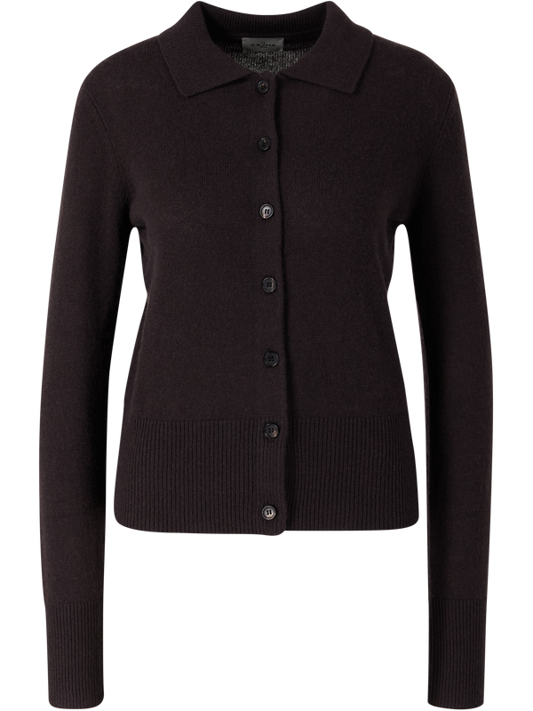 'Fraga' cashmere cardigan with polo collar – dark brown