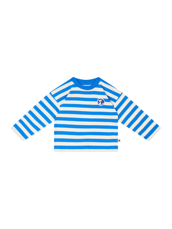 Langarmshirt mit Earth-Patch Blau/Crème