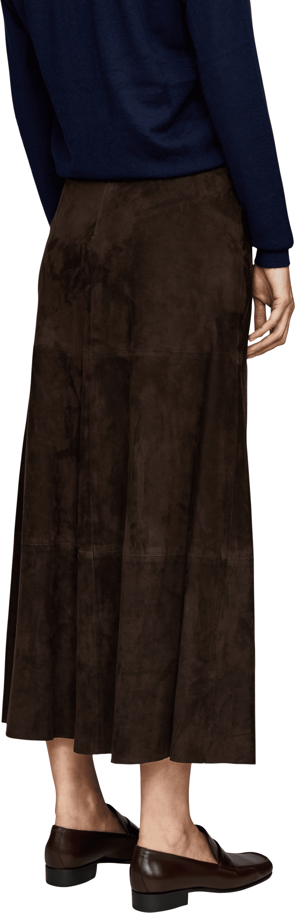 'S Max Mara 'Fiorire' flared skirt in dark brown suede, Back view – UNGER.DE