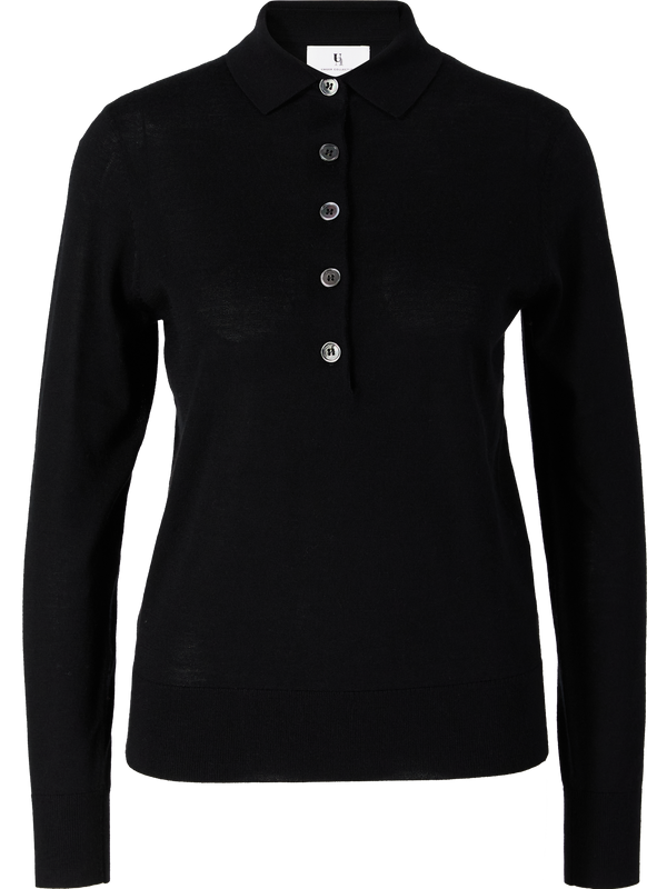 Wool, cashmere and silk polo jumper in black
