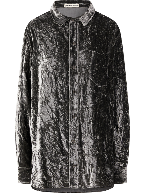 Oversized Hemd 'Pablo' aus zerknittertem Samt Grau