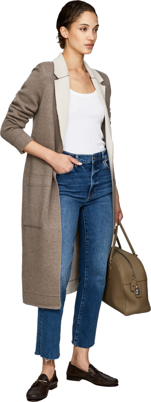 'Davinia' Cashmere and Silk Coat, Taupe/Alabaster