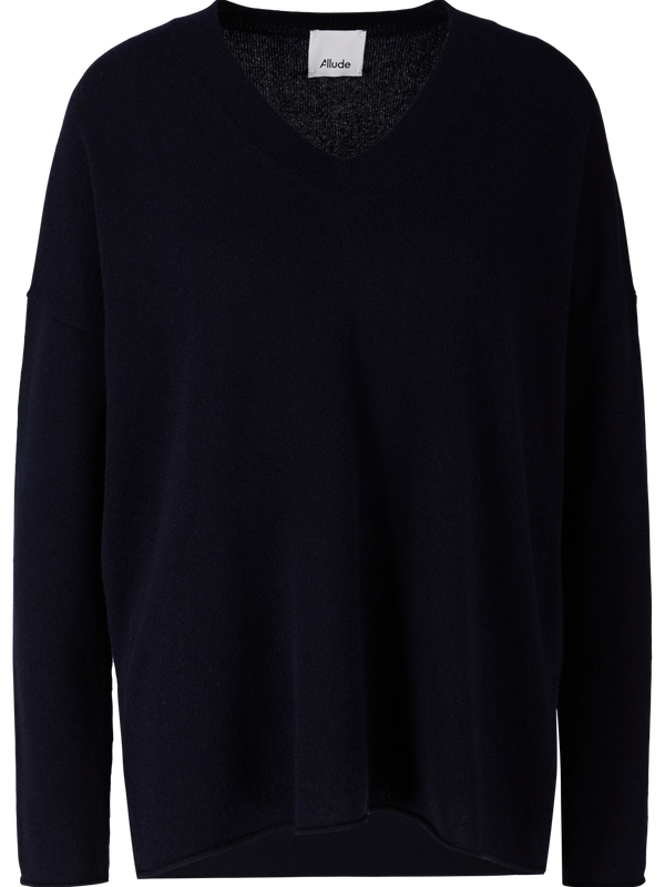 Cashmere-Pullover mit V-Ausschnitt Marineblau