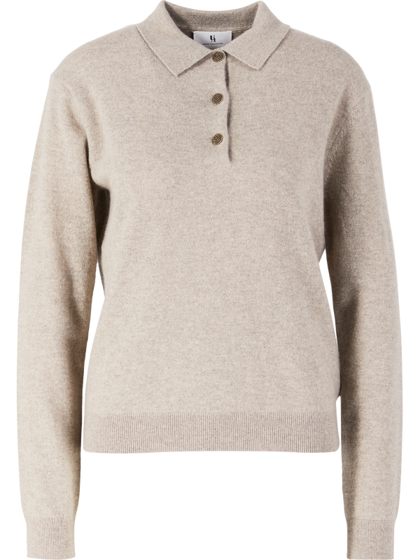 Cashmere polo jumper with decorative buttons, Hazel Melange