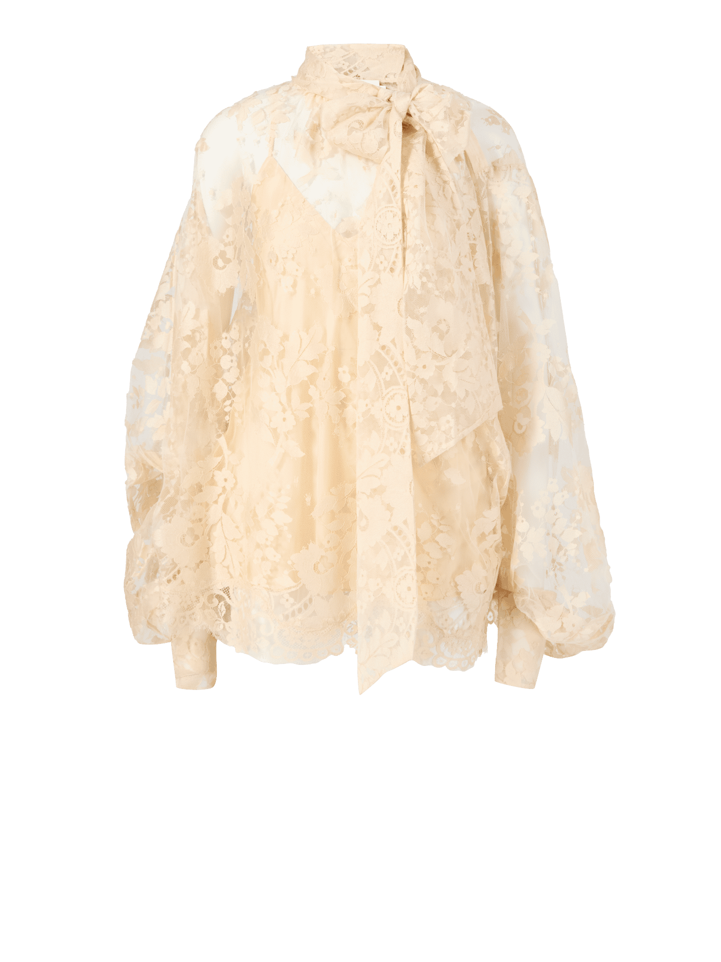 Zimmermann Spitzen-Bluse 'Illustration' mit Lavallière-Kragen Beige Damen Gr. S